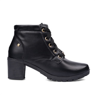 Bota Feminina Domidona Cano Curto Coturno Sola Salto Tratorada Preto