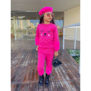 Conjunto Infantil de Moletom para Menina com Boina