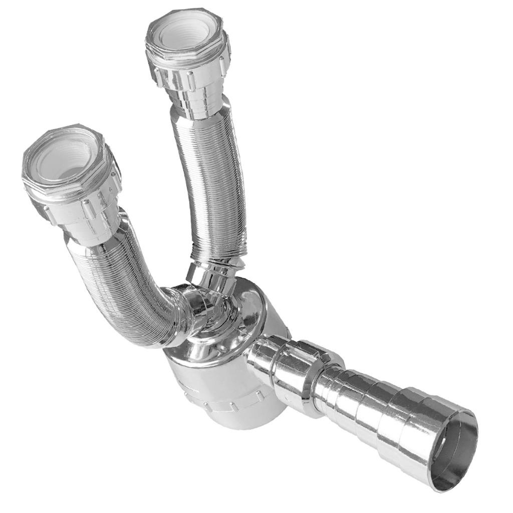 SIFÃO COPO-SANFONADO DUPLO-PORCA CROMADA PVC
