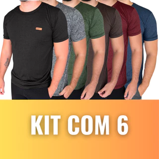 Kit 6 Camisa Masculina Básica Camiseta Manga Curta DryFit Gola redonda Slim Cores