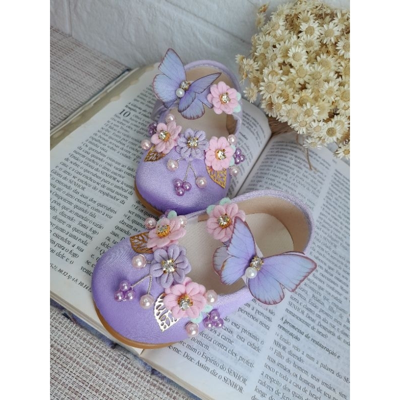 Sapatinho lilás tema Jardim Encantado, Sapatilha lilás, Sapatinho