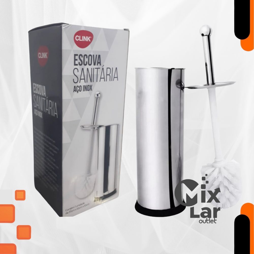 Escova Sanitária Vaso Limpeza em Aço Inox com Suporte Cabo Longo Higienização Clink
