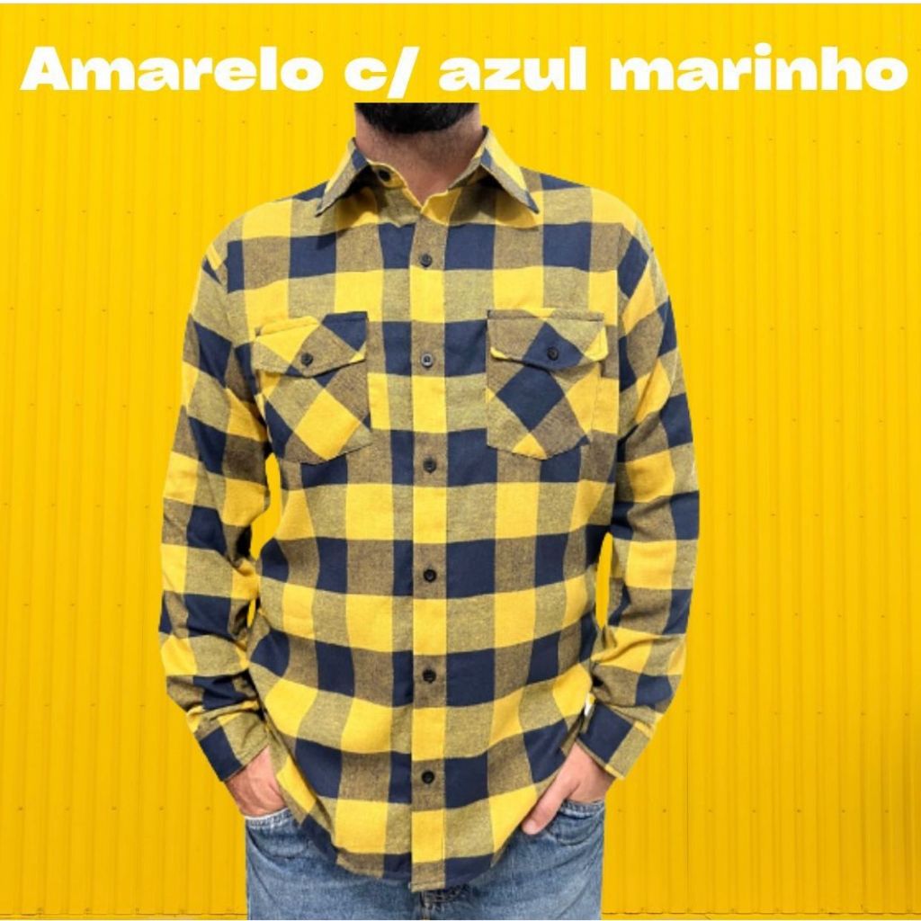 Camisa Xadrez Masculina Plus Size Manga Longa Flanelada P M G GG
