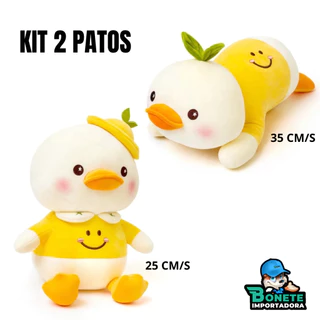 Kit 2 Patos Amarelo sentado e deitado De Pelúcia Brinquedo Dos Desenhos Animados Kawaii Boneca Animal