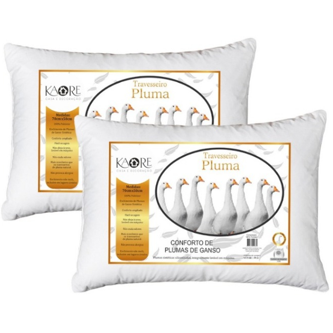 Kit 2 Travesseiro Pluma de Ganso Descanso Antiacaro 70x50cm