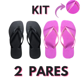 Kit 2 Pares Chinelo Feminino de Borracha Sandália de Dedo Tradicional Bico Quadrado