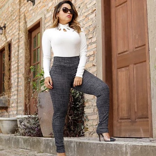 calça jacar Skinny cintura alta