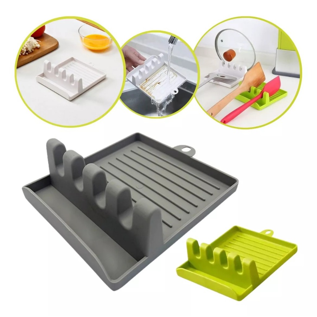 Descanso e Suporte de Talheres Apoio para Colher Espátulas Tampas Bancada Pia Cozinha Multiuso