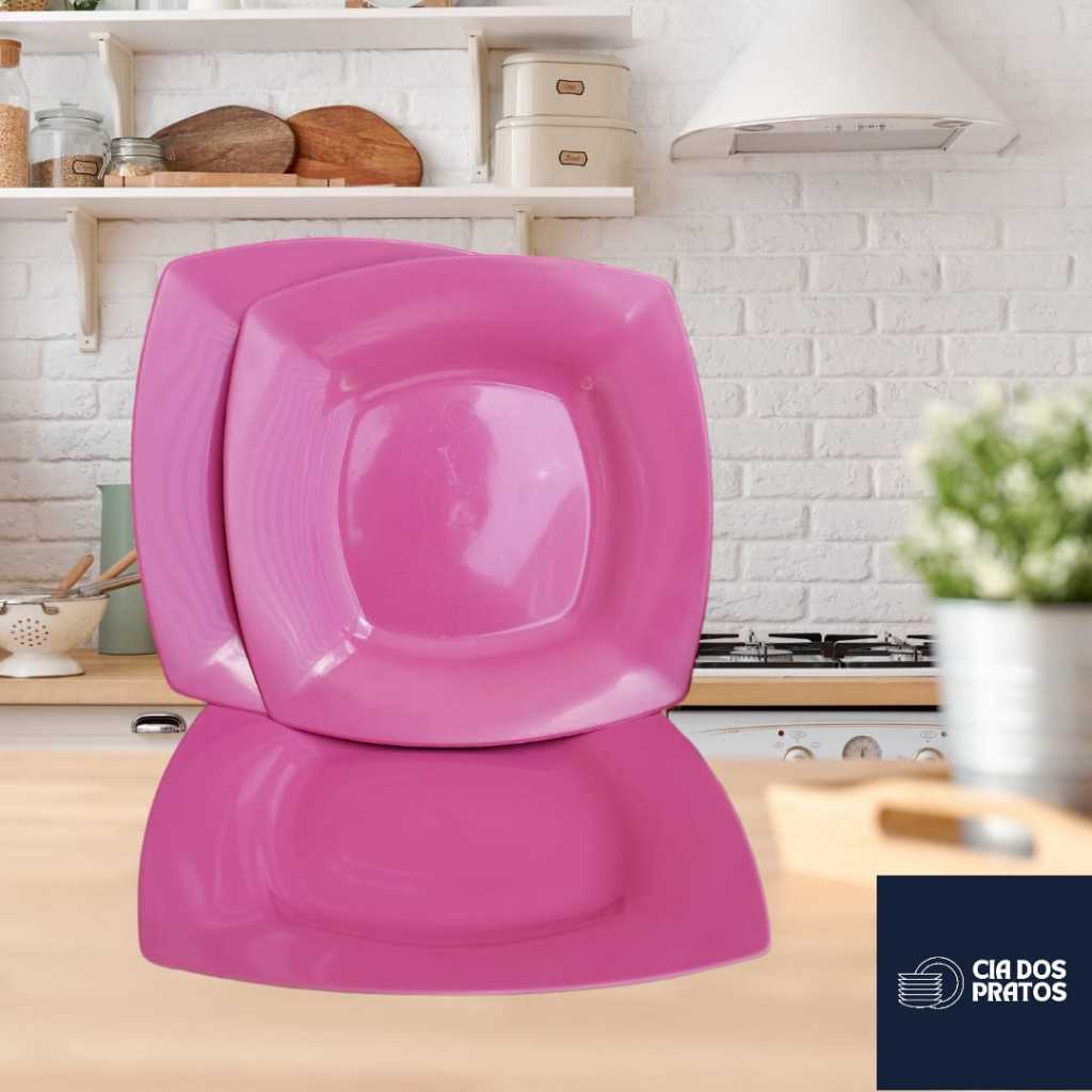 KIT 10 PRATOS QUADRADOS ROSA( IDEAL PARA PORÇÕES, PETISCOS CHURRASCOS ...