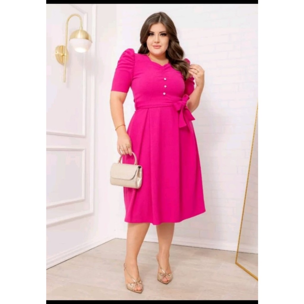 Vestidos Evangélicos Social Plus Size Longuete Vermelho com cinto ...