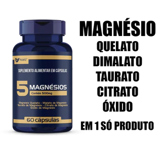 5 Magnésio 500mg 60 cápsulas Quelato Dimalato Taurato Citrato Óxido Original Muwiz