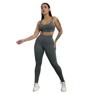 Kit Conjunto Academia Top Alça Fina e Calça Legging Básico Fitness Treino Corrida Caminhada Malhar Crossfit