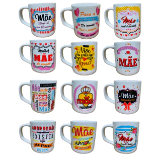 Kit 24 Canecas Dia das Mães 300 ML Porcelana Primeira Linha ideal para Café Chá Presente