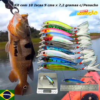 Kit 10 Iscas Artificial Meia Agua com Penacho 9 Cms x 7,6 Gramas Muito Atrativas