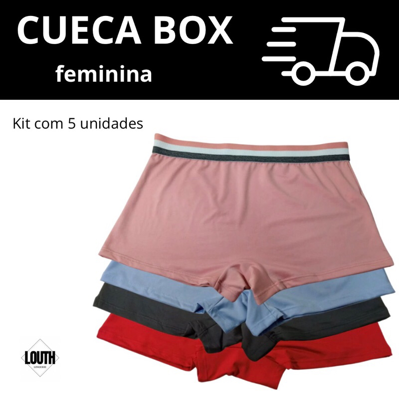 Kit com 3 Calcinhas Boxer Feminina cintura alta Box shortinho