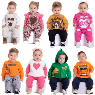 Conjunto Moletom Bebê Inverno Menino e Menina 100% Algodão Agasalho para Frio P M G Ótima Qualidade Conjunto Peluciado Quente Abrigo