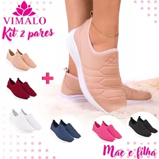 Kit 2 pares Promocional Tênis Jogging Feminino Academia ou Caminhada Vimalo VL01 NUDE + ADICIONAL em Oferta na Shopee