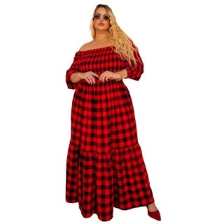 Vestido Xadrez Plus Size Babado Inverno Festa Junina