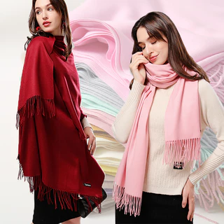 Lenço Grosso Cachecol de Lã Longo com Franjas Feminino Manta Lisa Echarpe Fofinho Pashimina Outono Inverno 75X180 - Estilo e Conforto Em Cada Fio