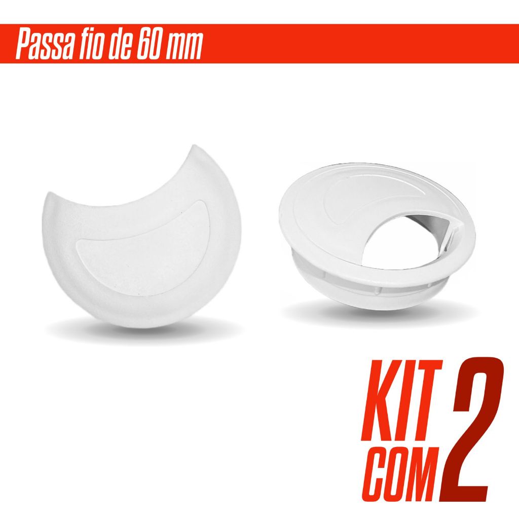 Kit 2 Passa Fio Cabo Elétrico Organizador para Mesa 60mm Com Tampa ...