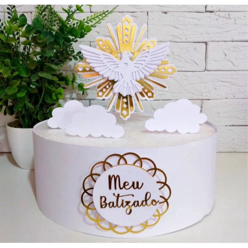 topper topo de bolo meu batizado divino espírito santo 3d em camadas ...