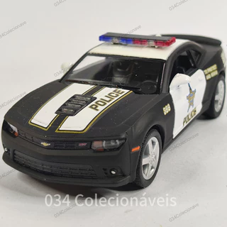 Miniatura Carrinho de Coleção de Ferro Camaro Viatura Polícia Americana 1/38 Com Fricção Kinsmart