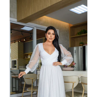 Vestido de Noiva Feminino tule com brilho Casamento Longo Sônia Anair