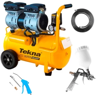 Compressor Portátil 5,3 Pes Silencioso Isento de Óleo 1012011 TEKNA + Kit Multiuso 5 Peças