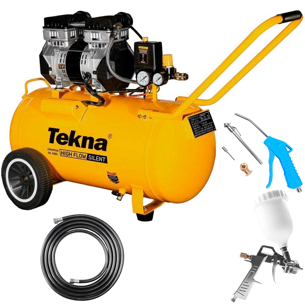 Compressor De Ar 2,5hp 50L Silencioso 9,1Pés Com Kit 5 Peças TEKNA