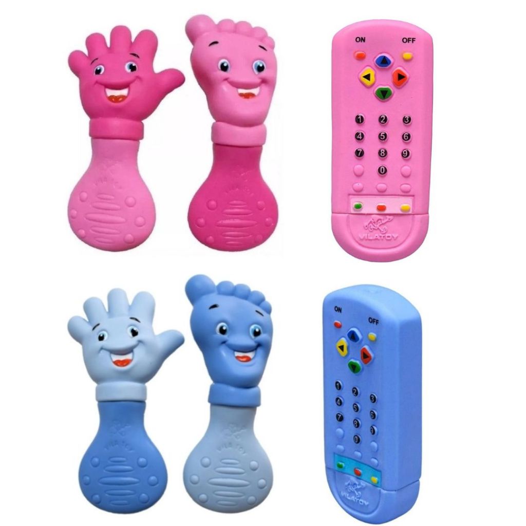 Kit Mordedor para bebê Macio Anti stress Gengiva Azul e Rosa