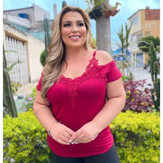 Blusa Feminina Blusinha Plus Size Cigana Ciganinha Renda Viscolycra 44/46/48/50 LINDA