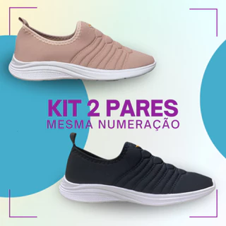 Kit 2 Pares Tênis Calce Fácil Feminino Meia Leve Confortável Macio
