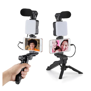 1 Kit Youtuber Tripé Vlog Live Suporte Celular Led Com Microfone PARA Fazer Vídeos Tripé Celular Estabilizador Luz Led Com Microfone Gravacão+ 3 pilhas AAA
