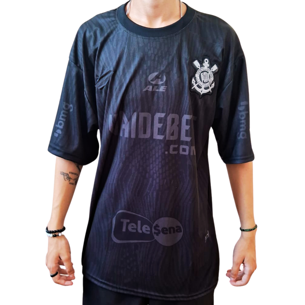 Camisa do Corinthians Black Tecido Respirável Coringão Futebol Camisa ...