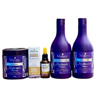Tratamento Capilar Matizador Platinum para Cabelos Loiros, Amarelados e Ressecados - Matizante 4 itens - Maycrene Cosméticos
