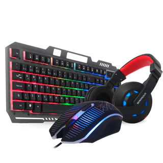 Kit Teclado e Mouse Gamer Headset Semi Mecânico Multimídia Anti-Ghost 3200 Dpi Usb Pc Notebook