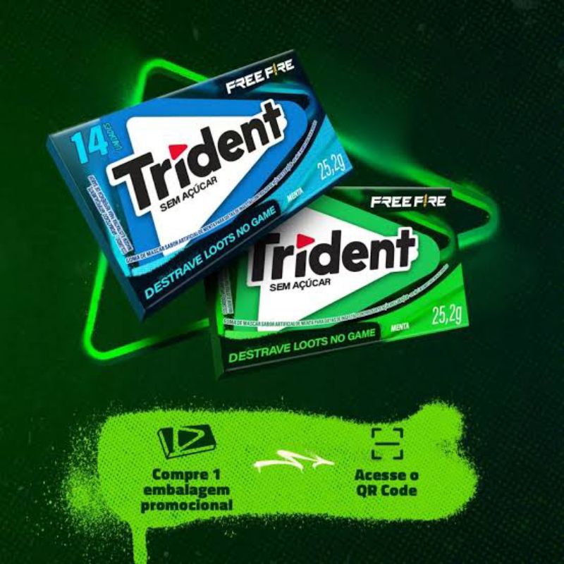 Trident Free Fire 14s 01unidade com 14 chicletes Trident da promoção Free Fire para pegar a skin é necessário 10 codigos