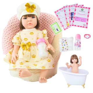 Bebê Reborn Vestido Luxo Pode dar Banho Acompanha Itens