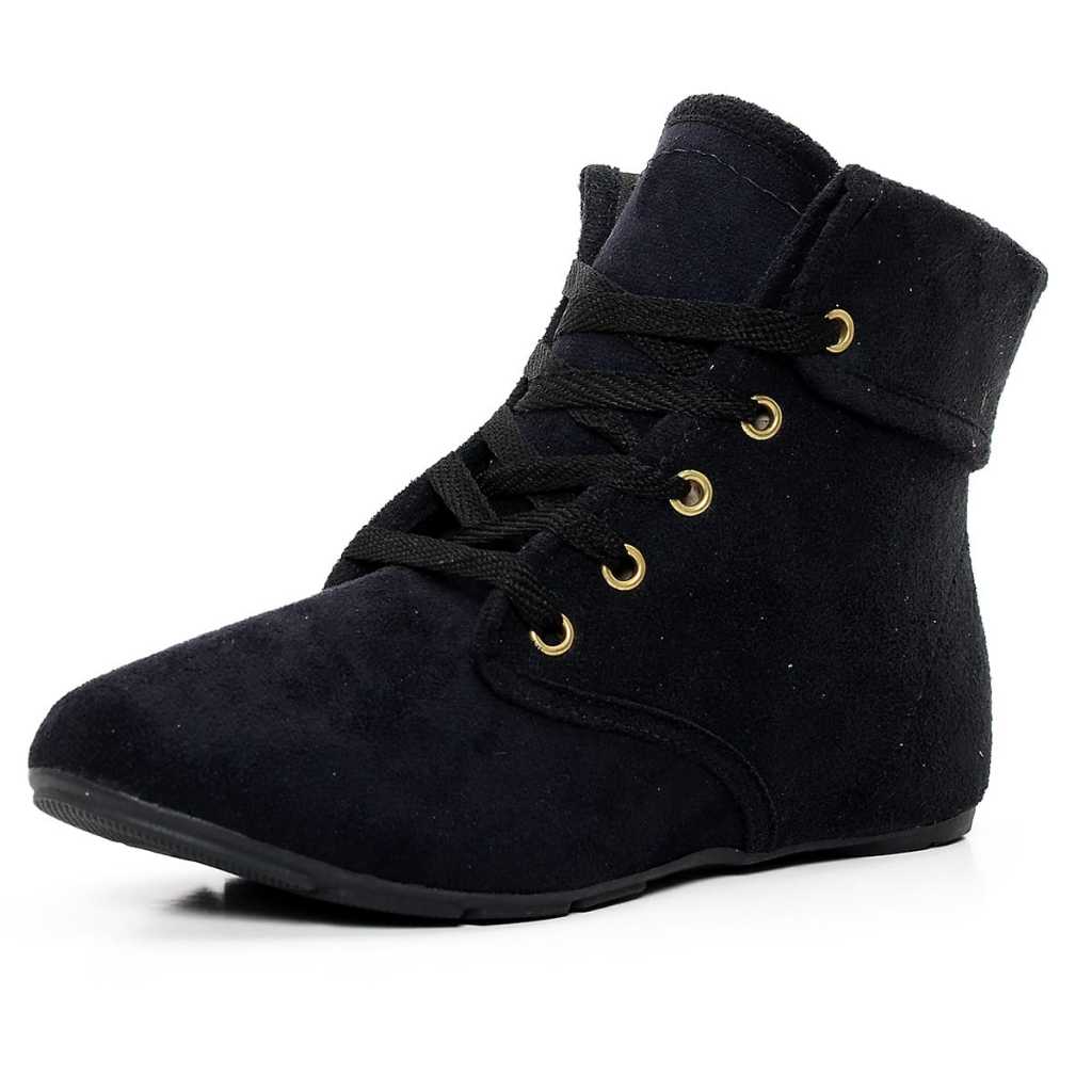 Bota Coturno Feminina Cano Curto Rasteira Confortável Camurça Festa Junina São João