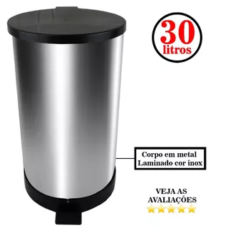 Lixeira C/Pedal Cor inox 30 Litros Decorativa Para Cozinha Banheiro Comércio Escritorio