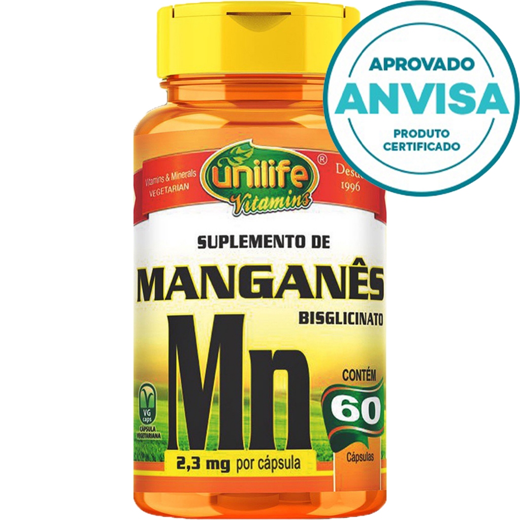 Manganês Quelato - 60 Cápsulas 500mg - Unilife Vitamins