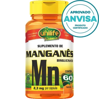 Manganês Quelato - 60 Cápsulas 500mg - Unilife Vitamins