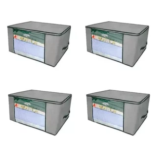 Kit 4 Organizadores Multiuso com Zíper 60x45x30cm Cinza - Imediato!