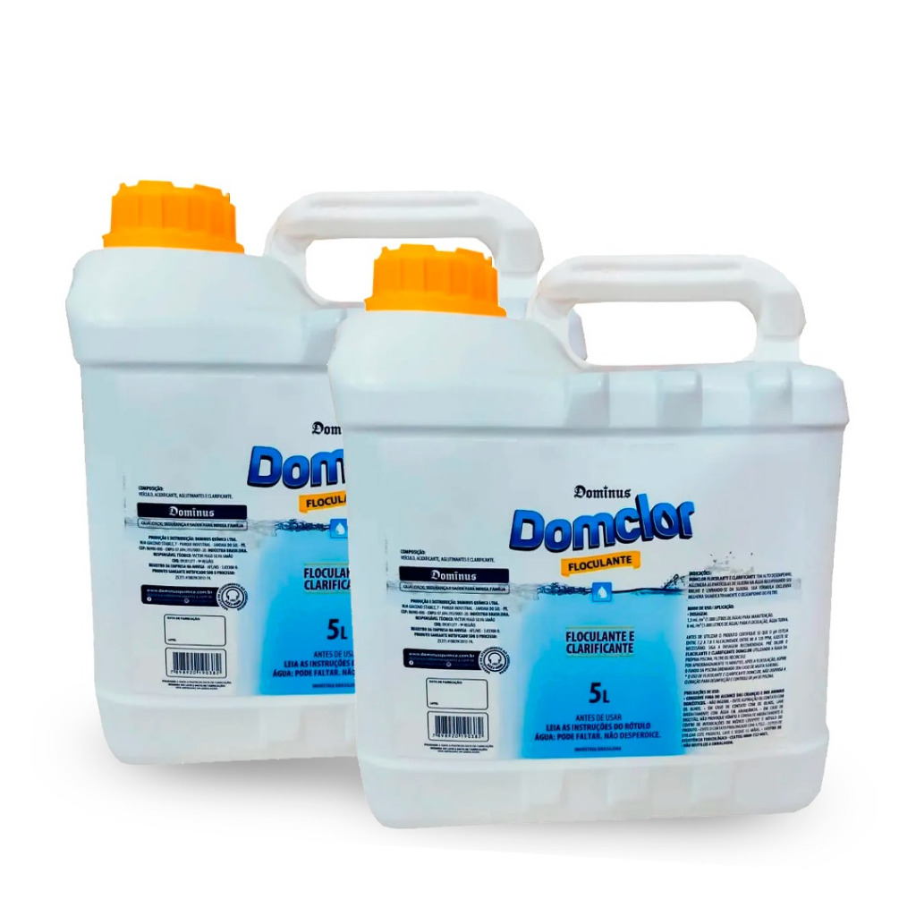 Kit 2 Clarificante Domclor 5 Litros Floculante Decantador De Impurezas Limpeza Para Piscinas