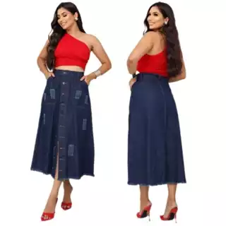 Saia Jeans Evangélica Feminino Cintura Alta