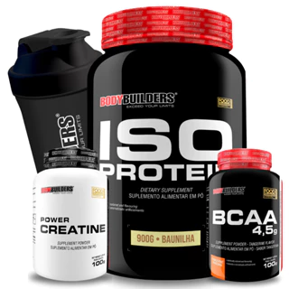 Kit Proteína Isolada Iso Protein 900g + BCAA100g + Creatina Power 100g + Coqueteleira Bodybuilders