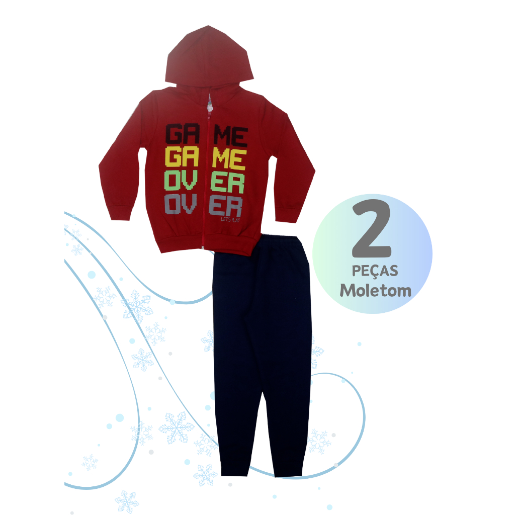 Conjunto Moletom Menino Infantil 2 PEÇAS com ziper e capuz 1 ao 8 - GRI