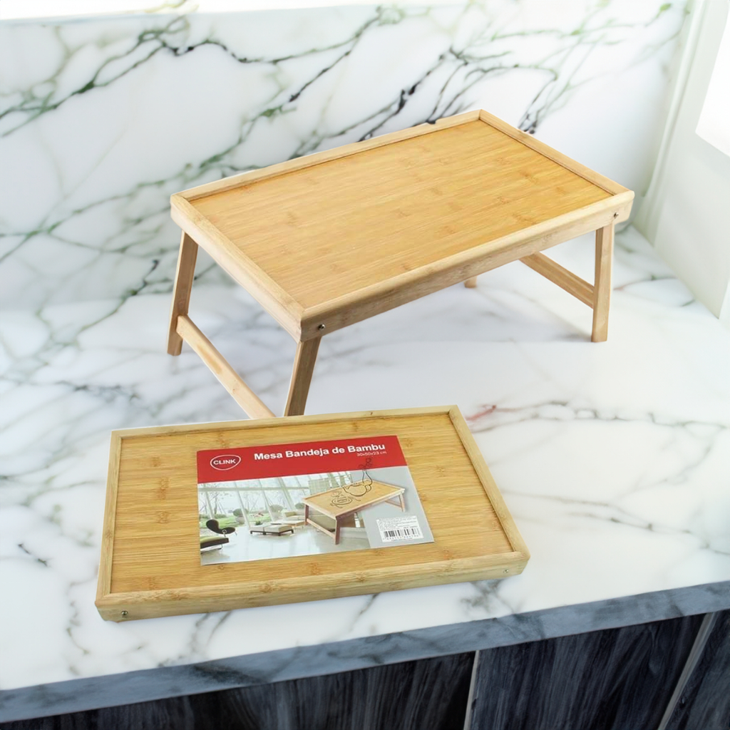 Bandeja Mesa Café Da Manhã Dobrável Bambu Com Pé Para Cama - Envio Rápido!