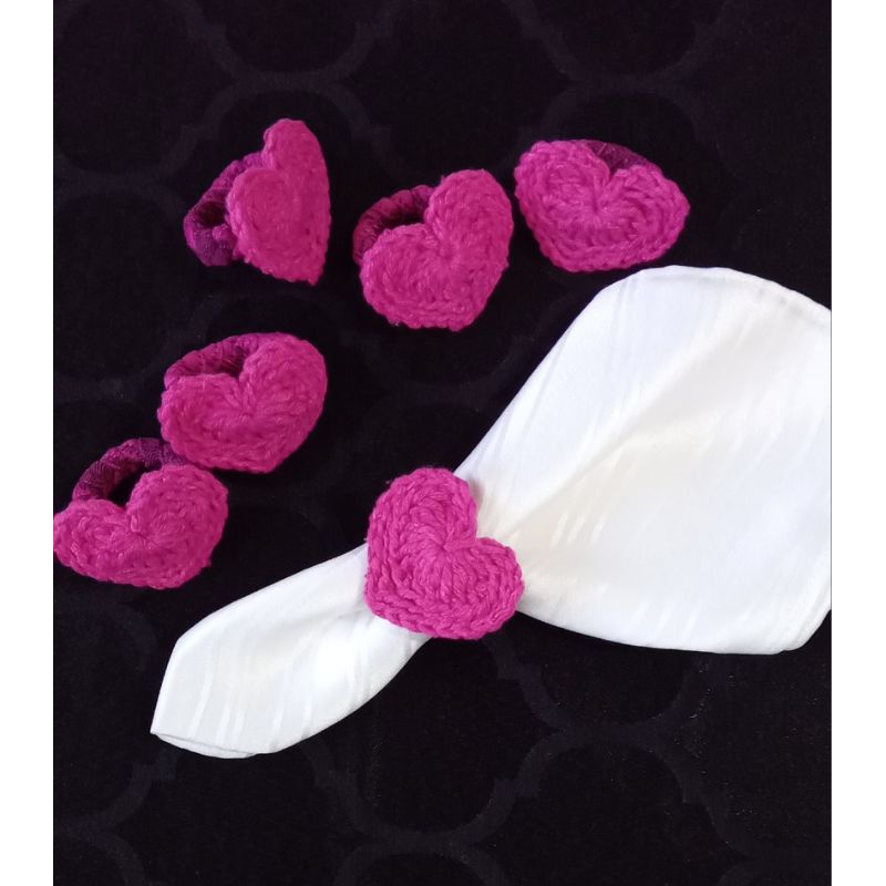 Porta guardanapo em Crochê Kit com 6 coração Mesa Posta