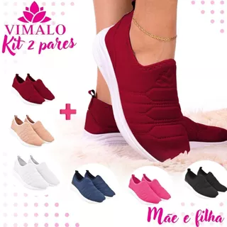 Kit 2 pares Promocional Tênis Jogging Feminino para Academia Passeio ou Caminhada Vimalo VL01 MARSALA + ADICIONAL em Oferta na Shopee